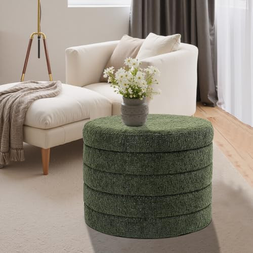 Get Set Style Round Ottoman with Soft Padded Seat, Storage Vanity Stool for Makeup, Upholstered Footrest Stool,Foot Stool for Living Room, Bedroom | Amazon (CA)
