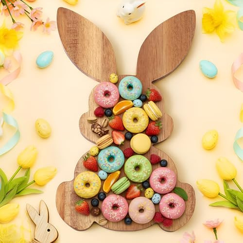 Potchen Easter Bunny Wood Cutting Board 15"x 9.5" Thick Charcuterie Cheese Board Large Decorative Serving Tray Food Platter for Easter Decoration Charcuterie Kitchen Meal Prep(Fun) | Amazon (US)