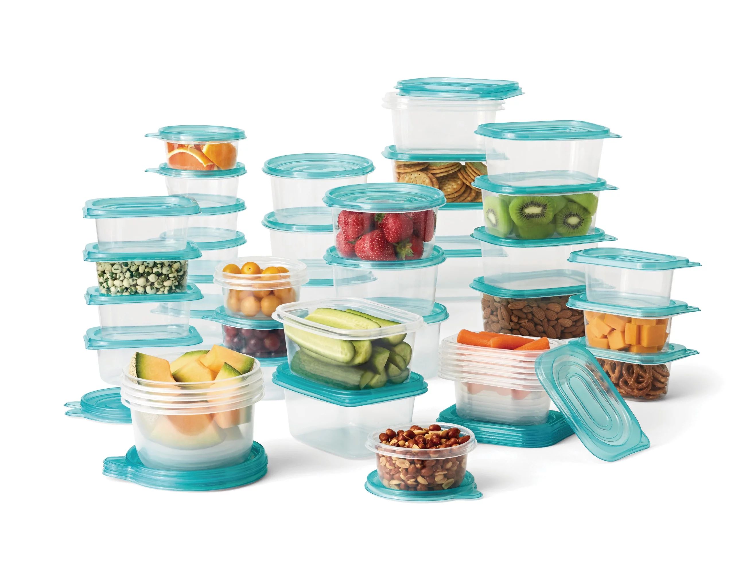 Mainstays 92 Piece Plastic Food Storage Container Set, Clear Containers, Transparent Blue Lids, A... | Walmart (US)