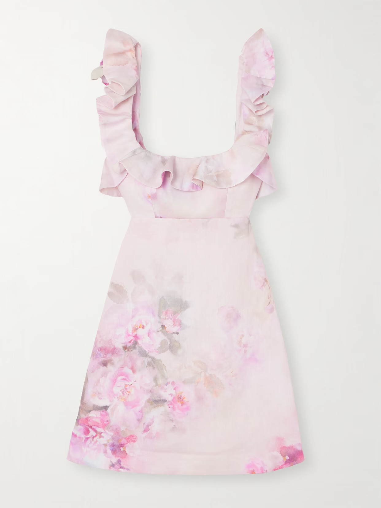 Zimmermann - Crush Frill Cutout Ruffled Floral-print Linen Mini Dress - Pink | NET-A-PORTER (US)