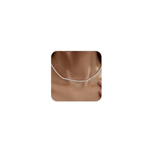 Amazon.com: Robaice Tennis Necklace for Women, 14K Gold Plated Rhinestone Choker Necklace for Wom... | Amazon (US)