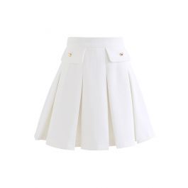 Tiny Heart Button Pleated Mini Skirt in White | Chicwish