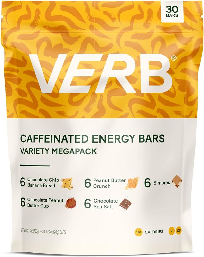 Verb Energy - MEGA Variety Pack 30 Caffeinated Energy Bars - 5 Flavors - Low Calorie Low Sugar Ba... | Amazon (US)