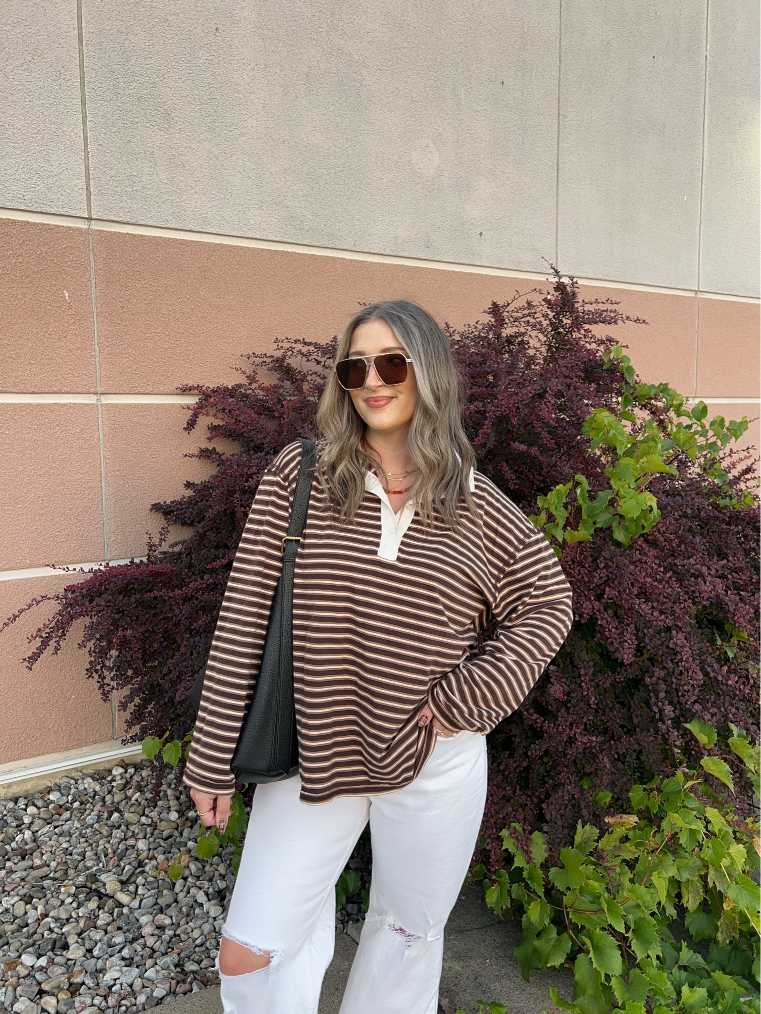 Casual fall outfit! Wearing L in the striped polo long sleeve top and 30 in the white jeans. I’m a 9.5-10 and wear a 40 in the Birkenstocks

#LTKfall #LTKjeans #LTKsale