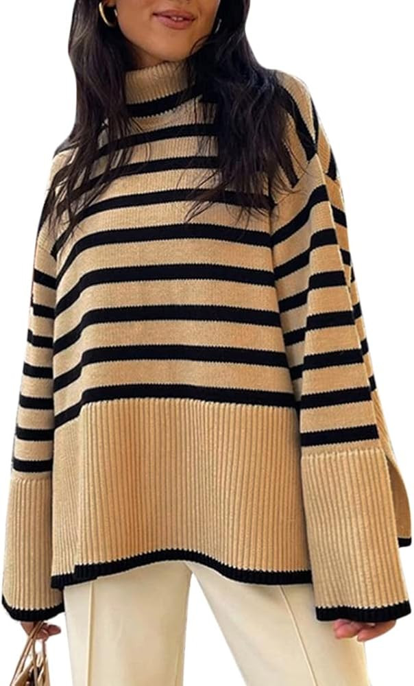 ORANDESIGNE Donna Maglione a Collo Alto a Righe Pullover a Maniche Lunghe Autunno Inverno Maglia ... | Amazon (IT)
