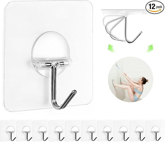 Adhesive Hooks for Hanging Heavy Duty Wall Hooks Self Adhesive Towel Coat Hooks Waterproof Transp... | Amazon (US)