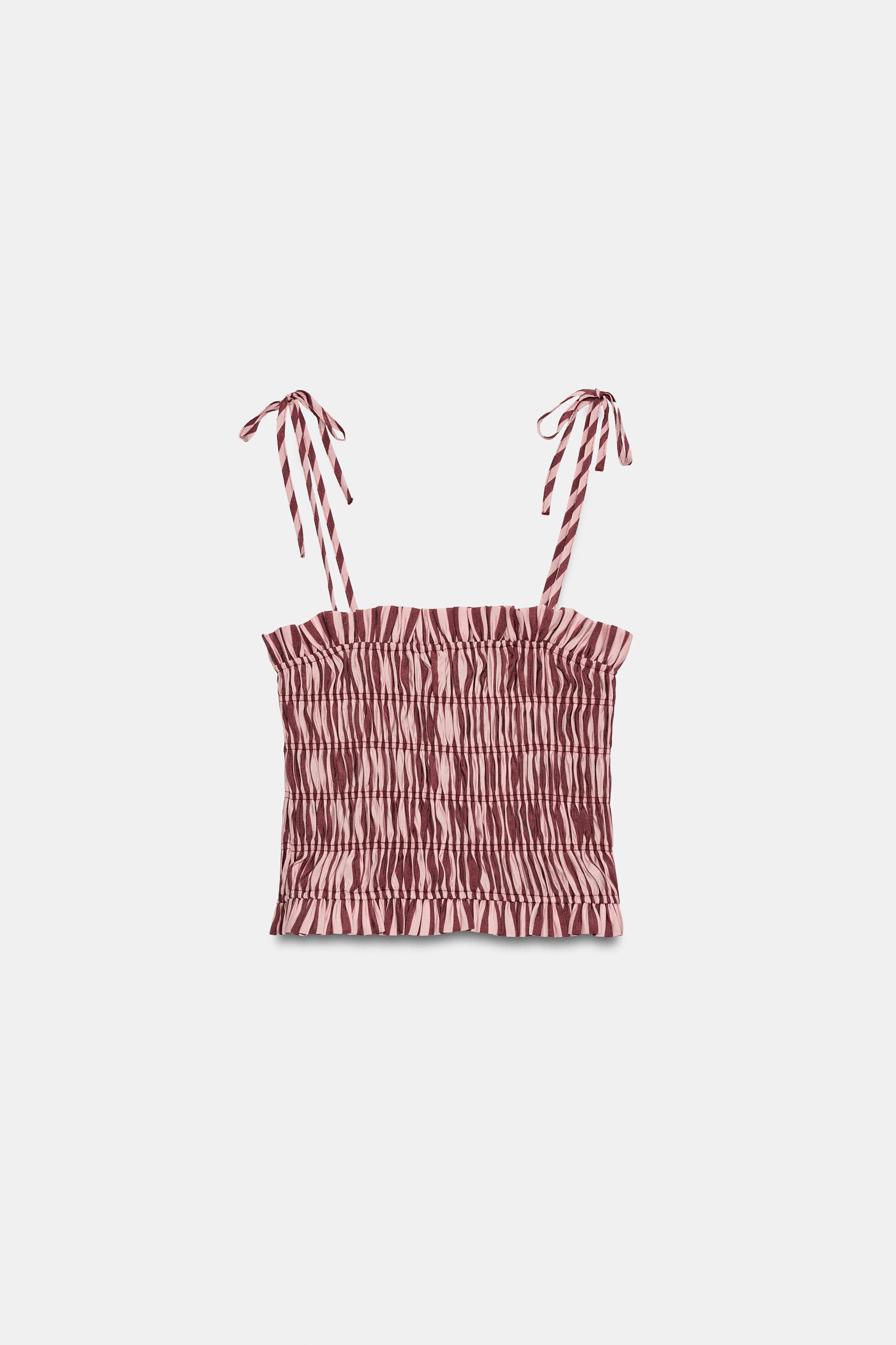 STRIPED RUCHED STRAP TOP | Zara US
