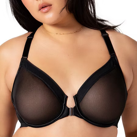 Curvy Couture Sheer Mesh Front Close Racerback Bra-1618, H, Black | JCPenney
