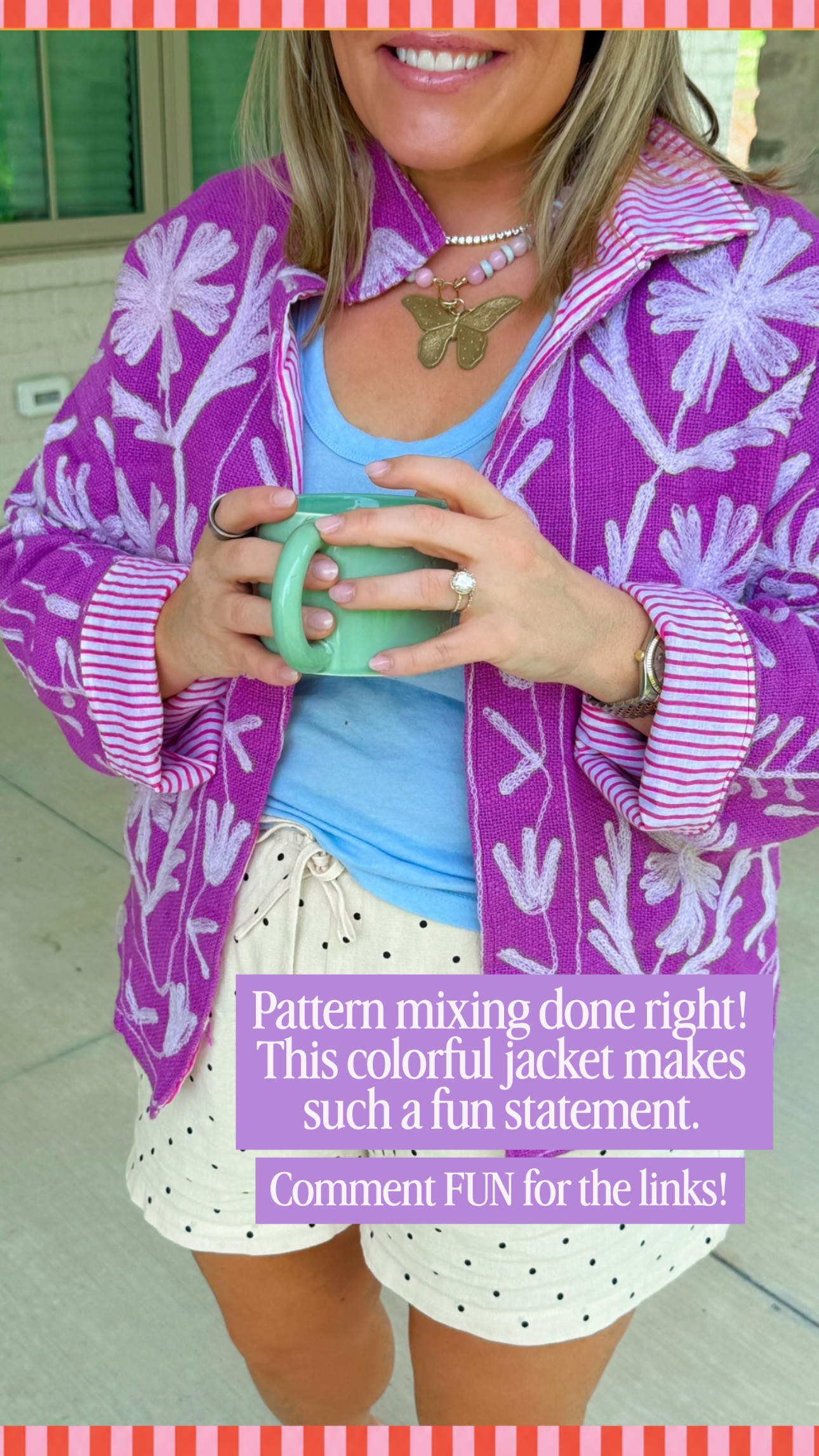Pattern mixing done right! This colorful jacket makes SUCH a fun statement!

#LTKmomlife #LTKgrwm #LTKootd