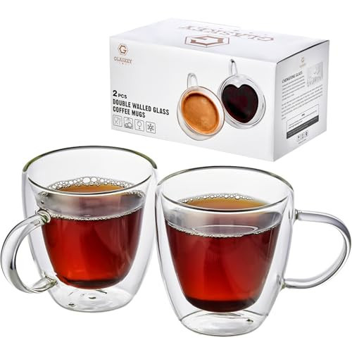 GLASKEY Double Wall Glass Coffee Mugs Set of 2, 5 oz Insulated Coffee Mugs with Handle,Clear Borosilicate Glass Coffee Cups for Cappuccino, Espresso, Tea Bag, Beverage | Amazon (US)