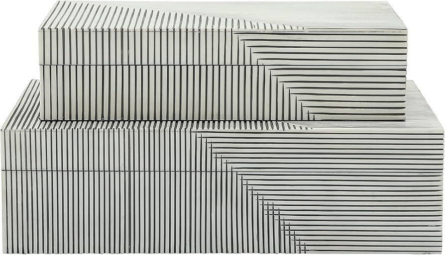Set of 2 Ridged Decorative Storage Box with Lid - Resin & MDF - Modern Decorative Box for Home De... | Amazon (US)