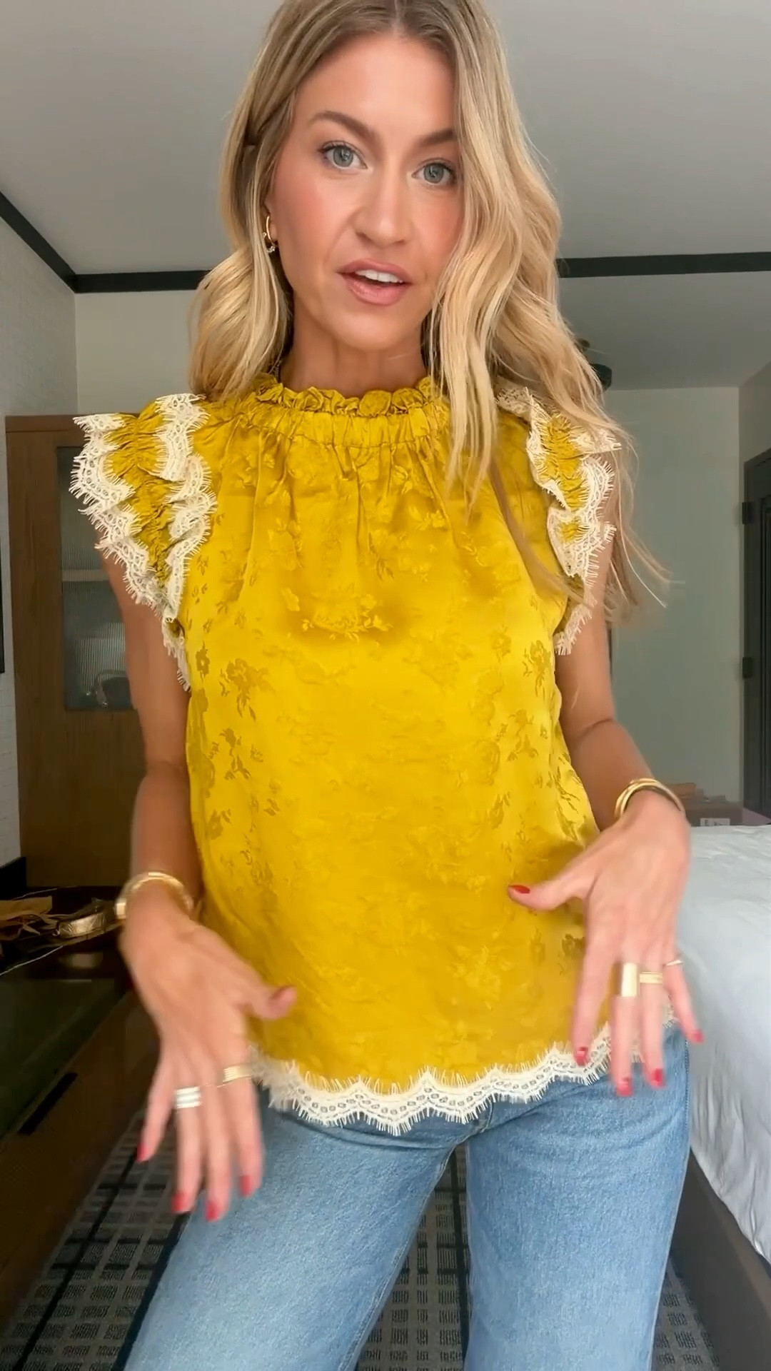 Love the eyelash detail on this chartreuse silk top! Runs TTS, wearing a S
Secret sauce jeans: TTS, wearing a 25
Cognac leather Boots: TTS

#LTKgrwm #LTKdayinmylife #LTKCon