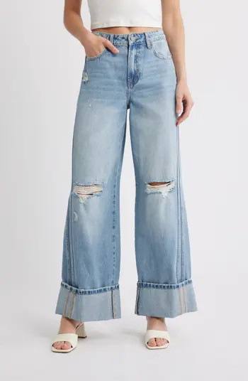 HIDDEN JEANS Distressted Cuff Wide Leg Jeans | Nordstrom | Nordstrom