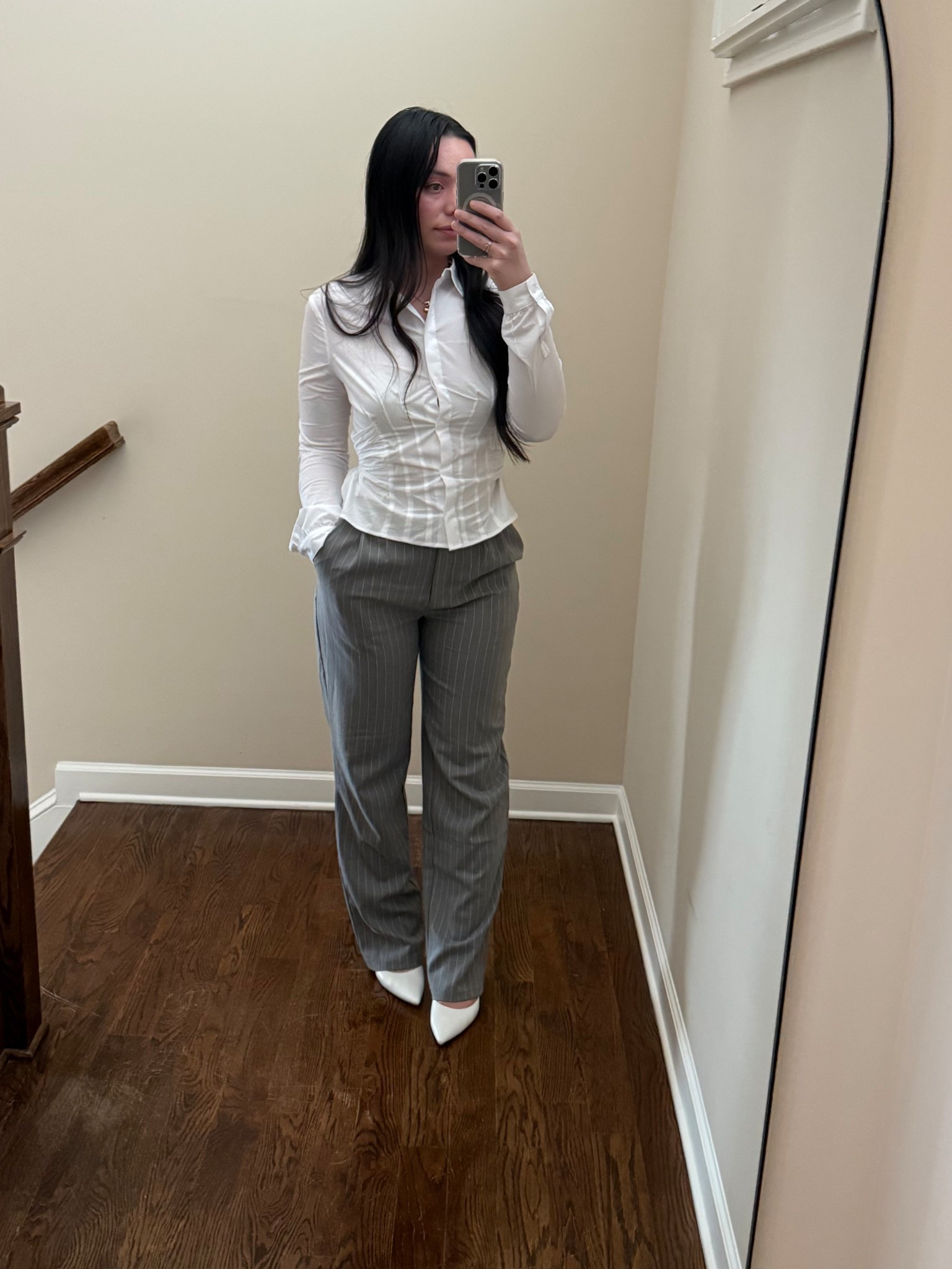 Got to play dress up again🤍The shirt is from Kha. It’s the seamed button down in white size small!

#LTKShoeCrush #LTKWorkwear #LTKStyleTip