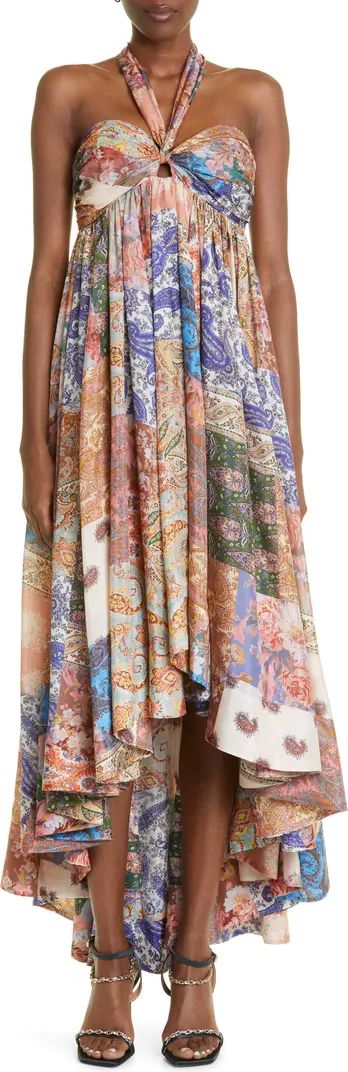 Devi Mixed Print Halter Neck Silk Dress | Nordstrom
