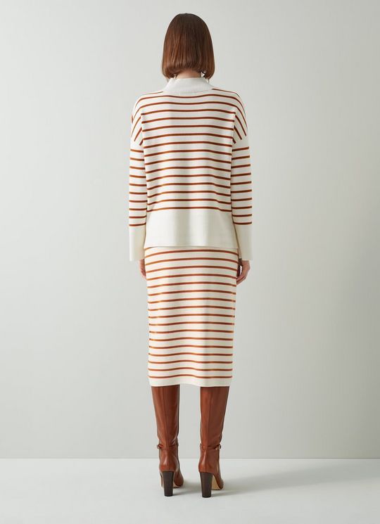 Isabella Cream and Orange Stripe Merino Wool Skirt | L.K. Bennett (UK)