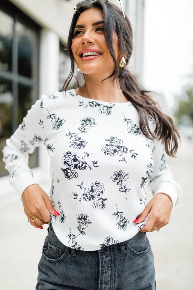 Layers Of Love Ivory and Black Floral Waffle Layering Top | Pink Lily