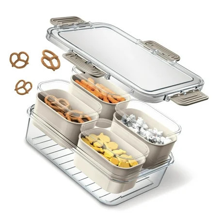Cook With Color 4-Compartment Mini Snackle Box, Charcuterie and Snack Container, Divided Serving Tray with Lids, Dishwasher Safe, Taupe | Walmart (US)