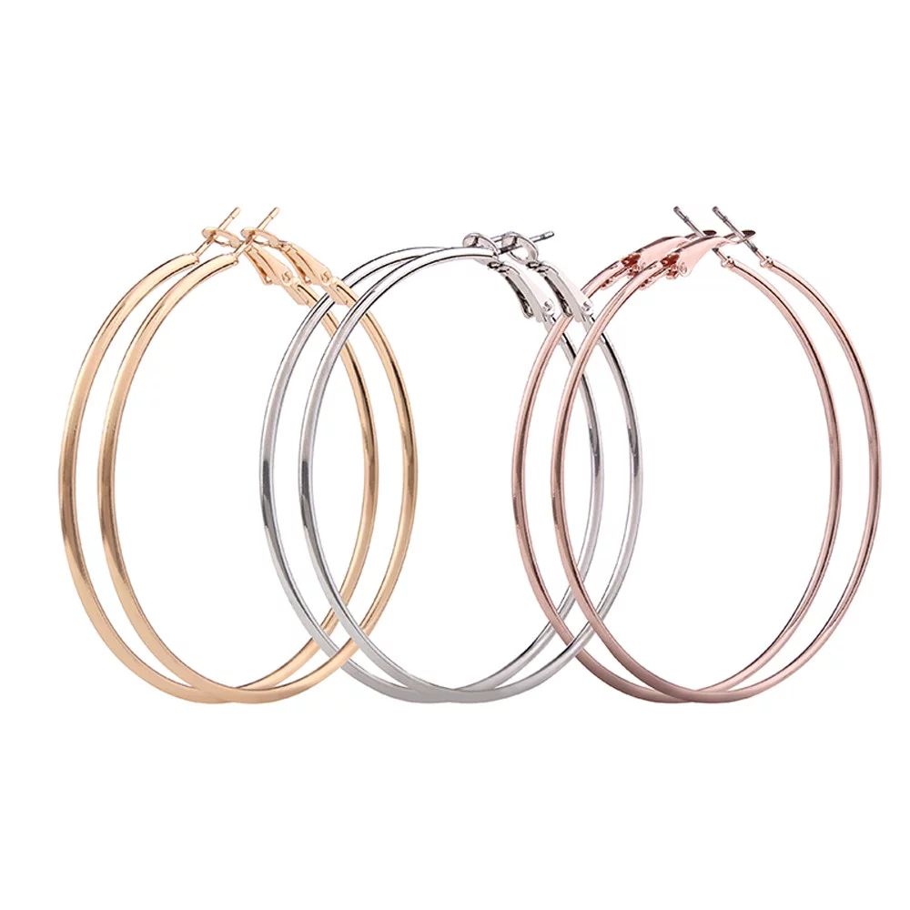 Mnycxen 3 Pair New Fashion Lady Women Thin Round Big Large Dangle Hoop Loop Earrings | Walmart (US)