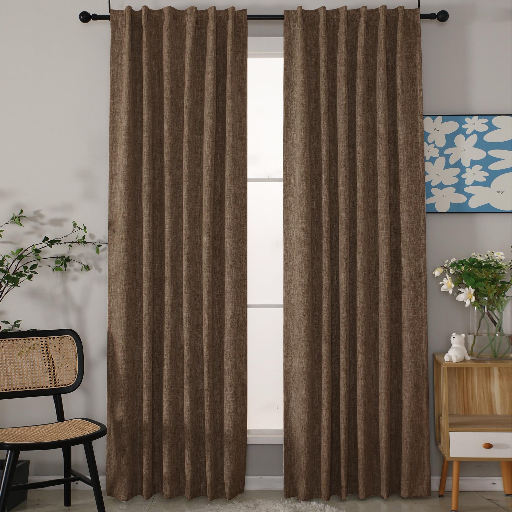 INLINAS 52 x 84 Inch Linen Bamboo Knots Texture Blackout Curtains - 100% Light Blocking, Noise Re... | Amazon (US)