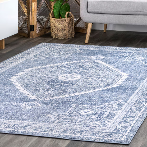 Blue Serrated Emblem Area Rug | Rugs USA