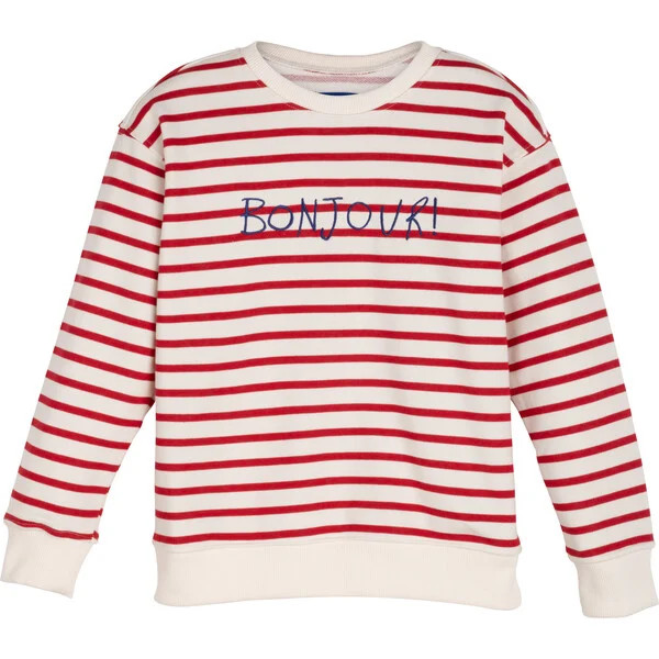Bonjour Sweatshirt, Red & Cream Stripe | Maisonette