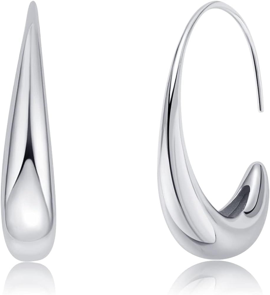 WSKFLY Lightweight Teardrop Hoop Earrings for Women 18k White Gold/Gold Plated Large Oval Hoop Ea... | Amazon (US)