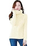 v28 Women's Cotton Turtle Cowl Neck Aran Fishermen Fair Isle Cable Knit Sweater | Amazon (US)