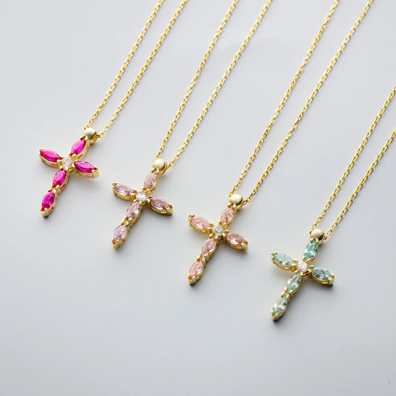 Birthstone Cross Neckalce - Gold Personalized Cross Jewelry - Mother's Day Gift - Personalized Go... | Etsy (US)