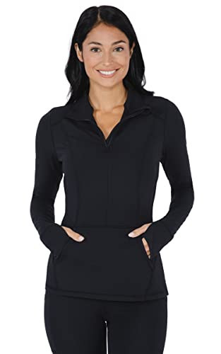 Yogalicious Nude Tech Half Zip Long Sleeve Jacket with Front Pockets - Black - XL | Amazon (US)