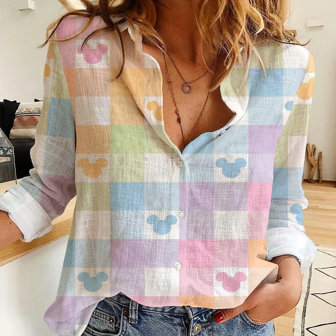 Mickey Checkeredboard Pastel Women's Casualshirt, Button up Shirt, Disney Vintage Shirt - Etsy | Etsy (US)
