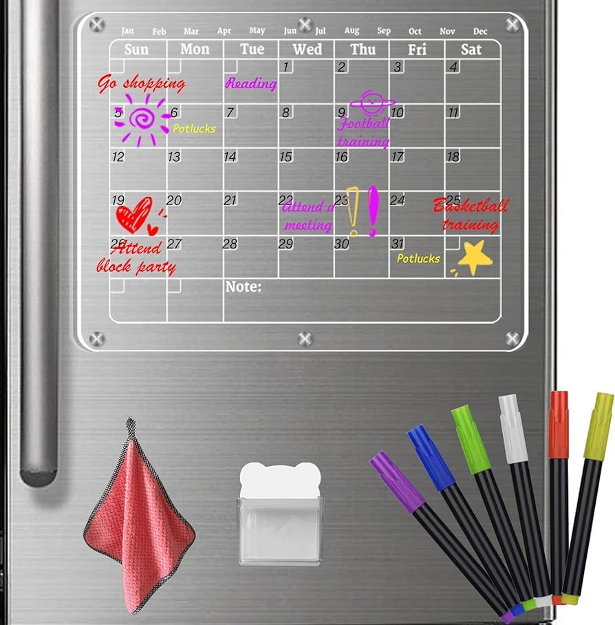 Magnetic Calendar for Fridge, 16"x12" Clear Acrylic Magnetic Calendar Dry Erase Board for Fridge,... | Amazon (US)