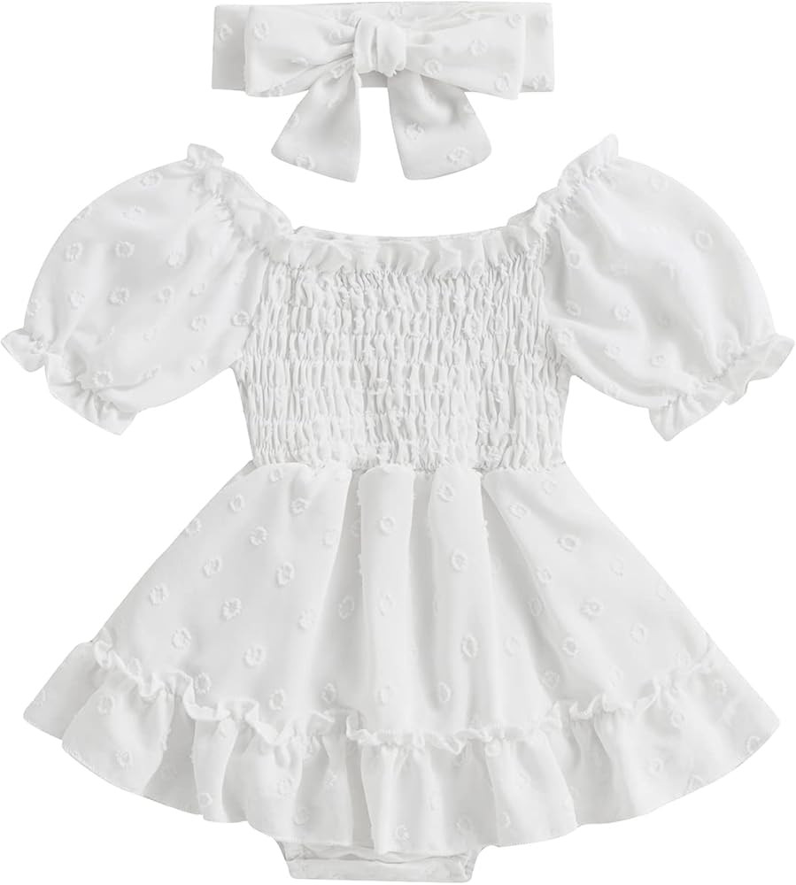 Infant Baby Girls Romper Dress Dot Pattern Short Sleeve Ruched Jumpsuits Skirts Hem Bodysuits Hea... | Amazon (US)