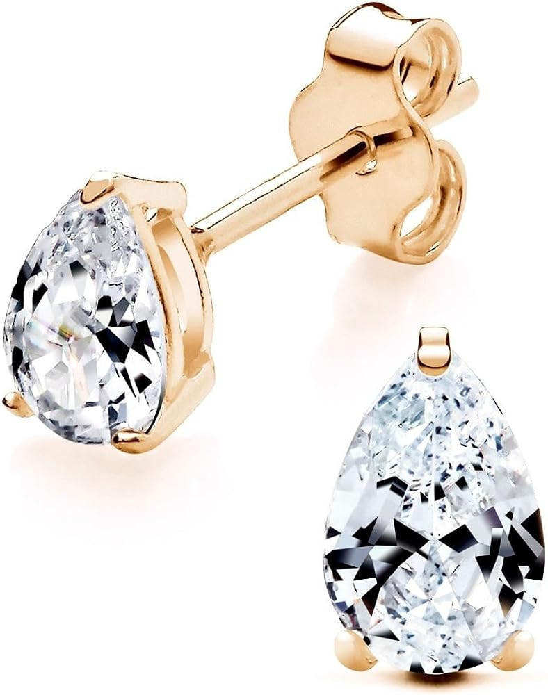 Old English Jewellers 9ct Yellow Gold on 925 Sterling Silver Cubic Zirconia Cz Crystal Teardrop 6... | Amazon (UK)