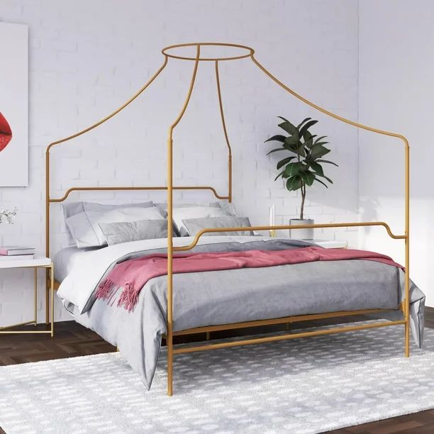 Novogratz Camilla Metal Canopy Bed, Queen Size Frame, Gold - Walmart.com | Walmart (US)