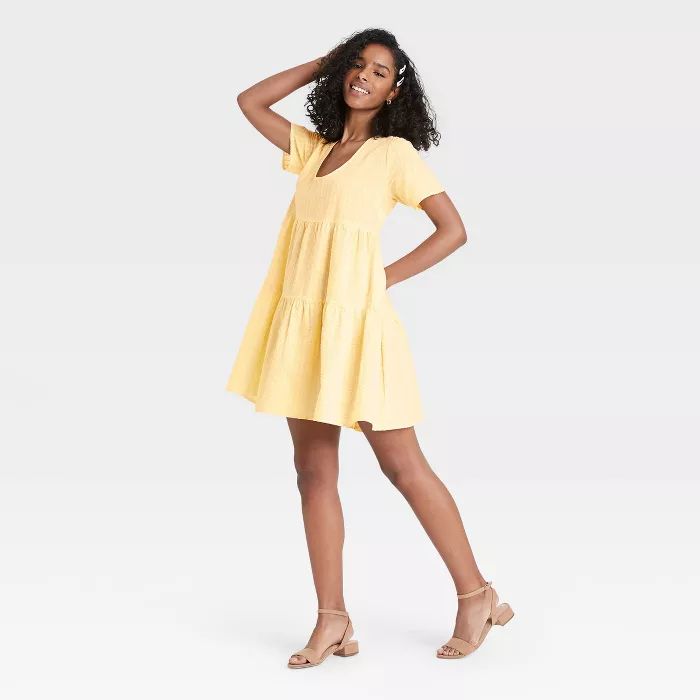 Women's Flutter Short Sleeve Tiered Dress - A New Day™ | Target