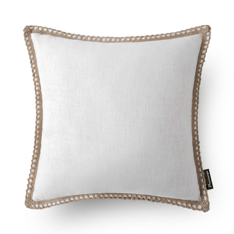 Phantoscope Linen Trimmed Farmhouse Series Decorative Throw Pillow, 22" x 22", Off White, 1 Pack | Walmart (US)