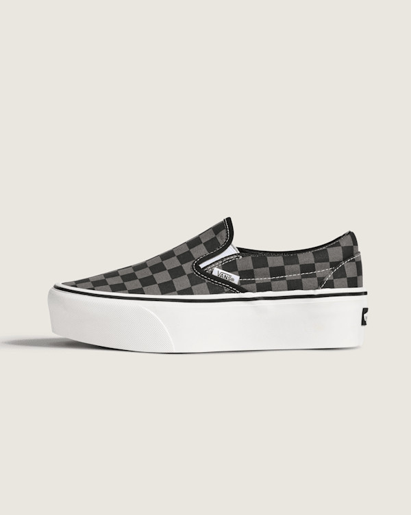 Vans Classic Slip-On Platform Checkerboard Shoes (Checkerboard Black / Pewter Grey) - 4.5 Boys 6.0 Women | Vans (US)