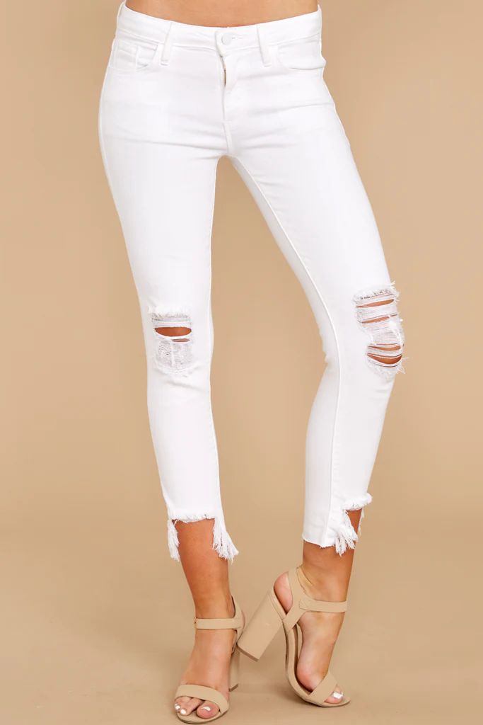 Charge Ahead White Distressed Skinny Jeans | Red Dress 