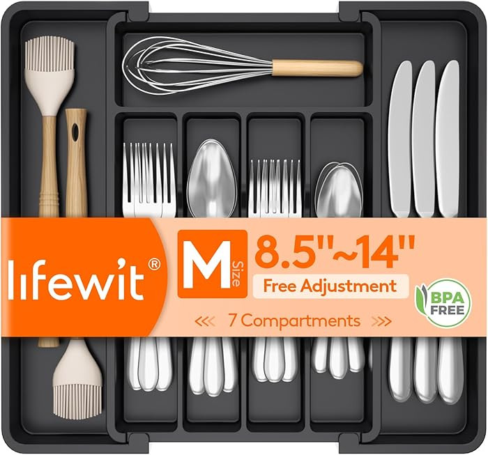 Lifewit Expandable Silverware Organizer, Plastic Utensil Tray for Kitchen Drawer, BPA Free Flatwa... | Amazon (US)