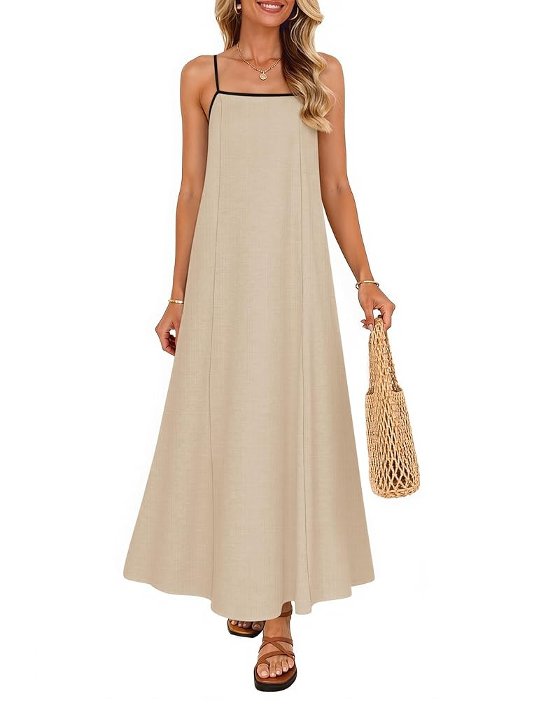 ZESICA Women's 2025 Summer Boho Sleeveless Maxi Dress Spaghetti Straps Casual Flowy A Line Beach ... | Amazon (US)