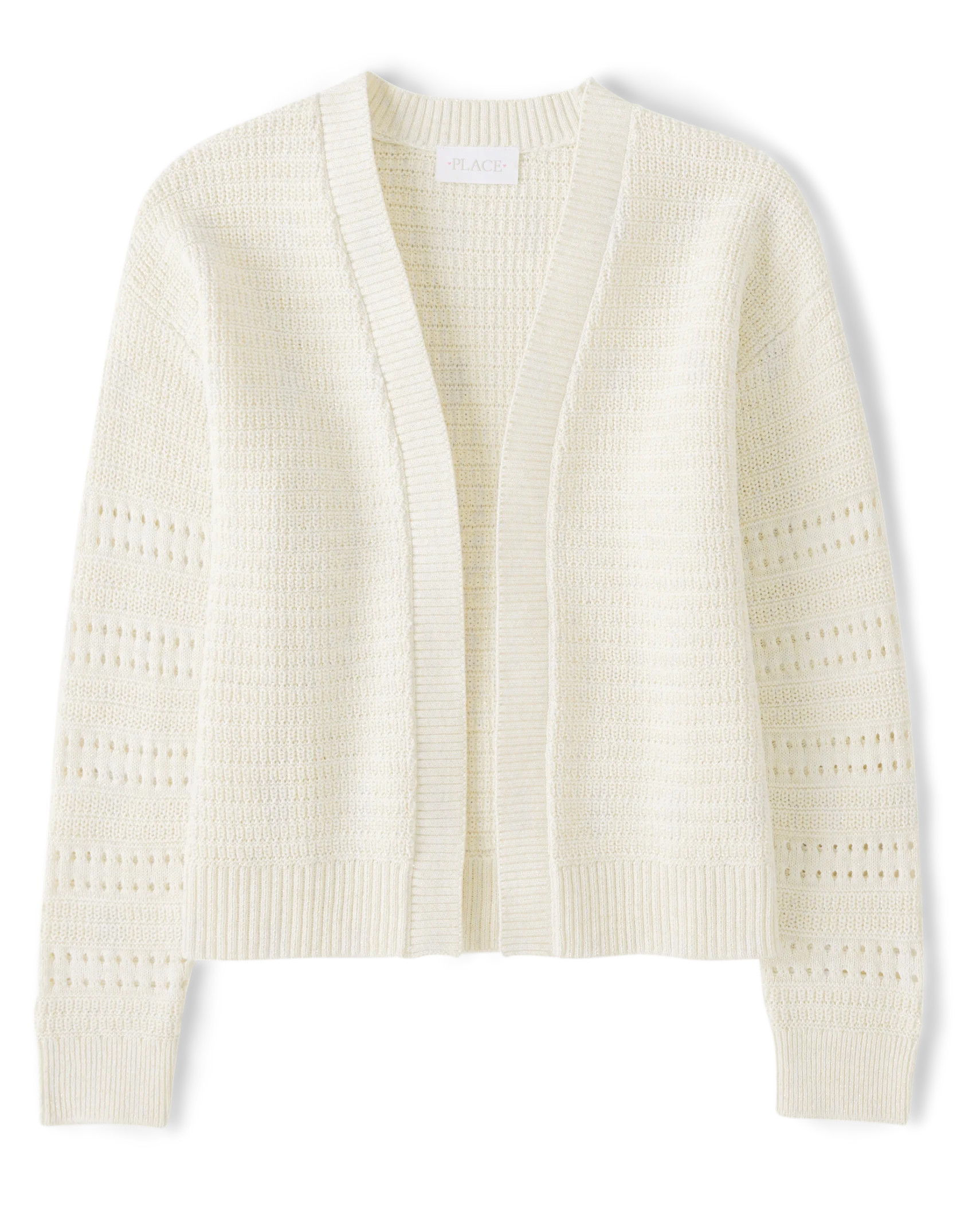 Girls Metallic Open Front Cardigan - snow | The Children's Place