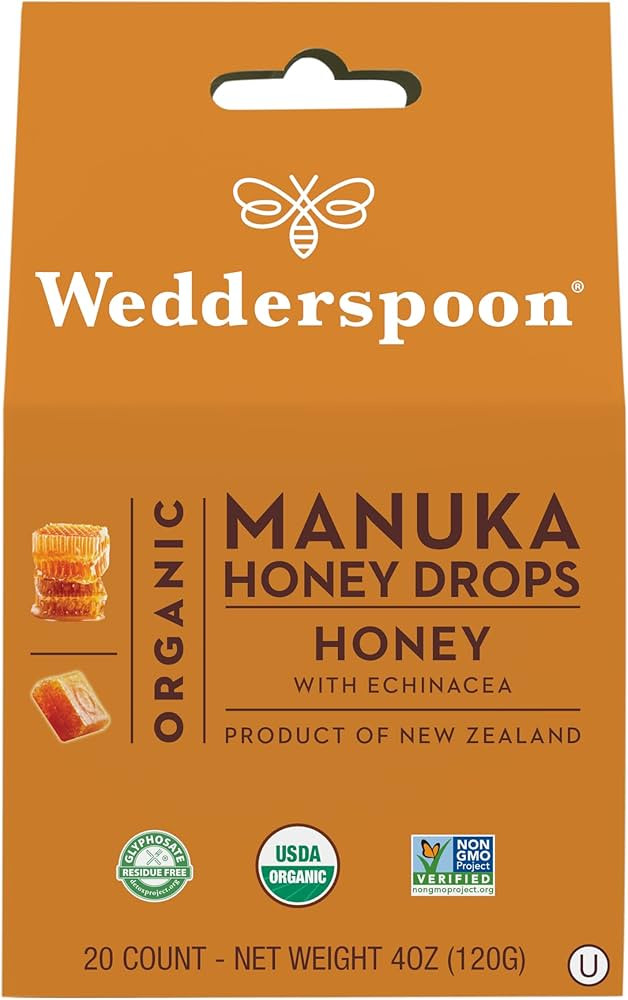 Wedderspoon Organic Manuka Honey Drops, Honey & Echinacea, 20 Count (Pack of 1) | Genuine New Zea... | Amazon (US)