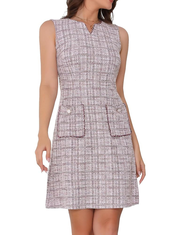 Allegra K Tweed Dress for Women's Elegant Plaid Sleeveless Summer Business Casual Above The Knee ... | Amazon (US)