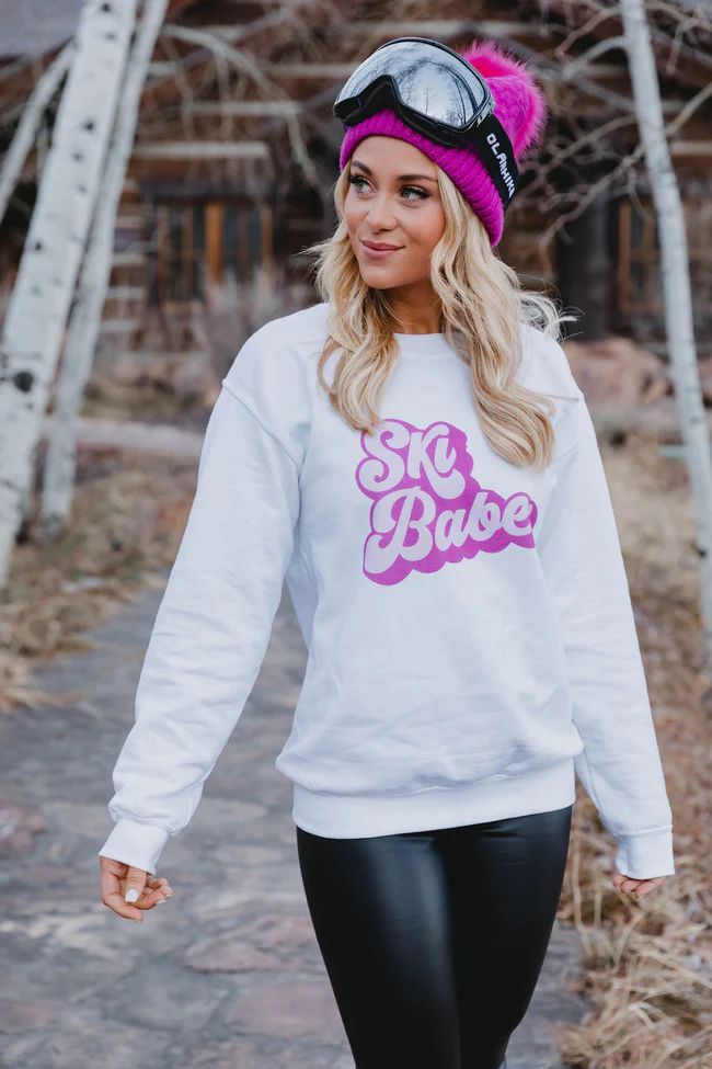 Ski Babe Retro White Graphic Sweatshirt | The Pink Lily Boutique