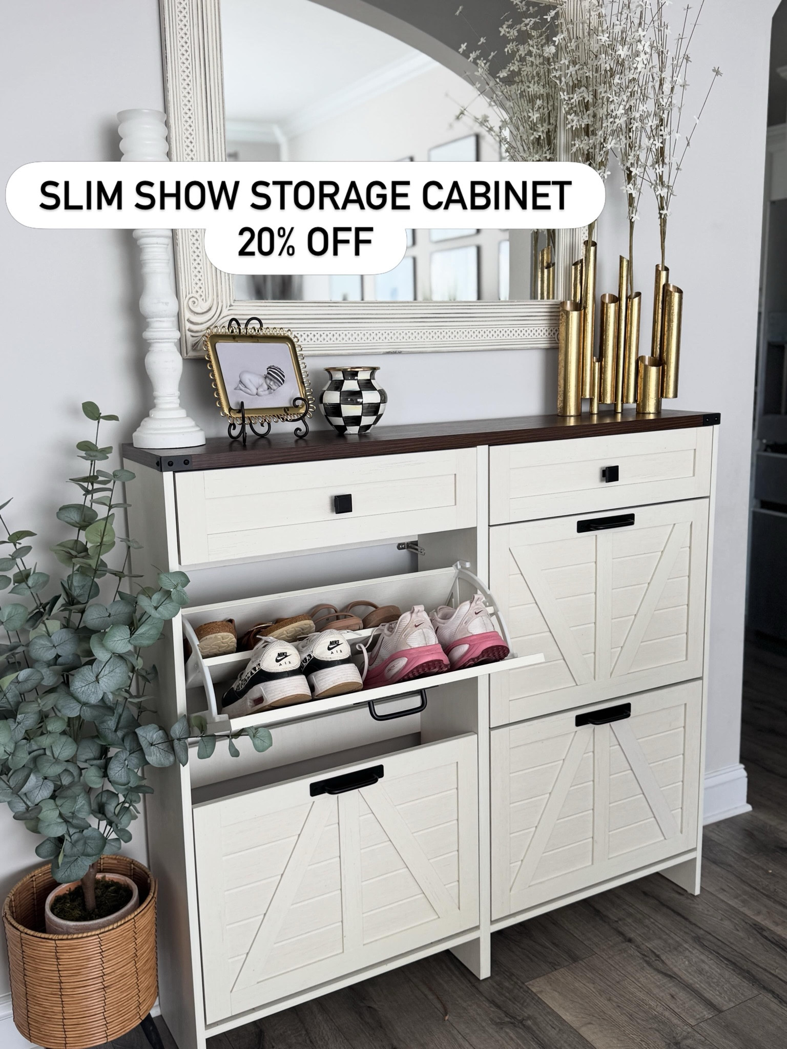 This shoe storage cabinet is the perfect size for a slim hallway!

#LTKHome #LTKSaleAlert