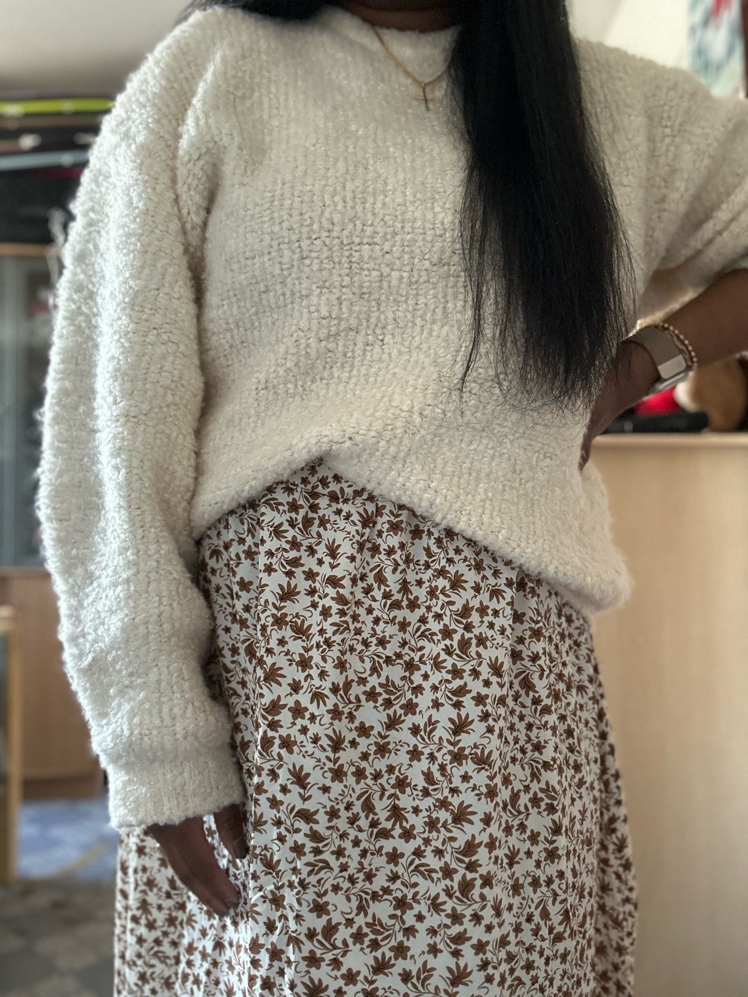 Spring outfit ideas. I’m wearing a white sweater tucked inside a maxi skirt with small brown flowers 

#springoutfitideas #springoutfit #skirt #sweater  

#LTKeurope #LTKstyletip #LTKSeasonal