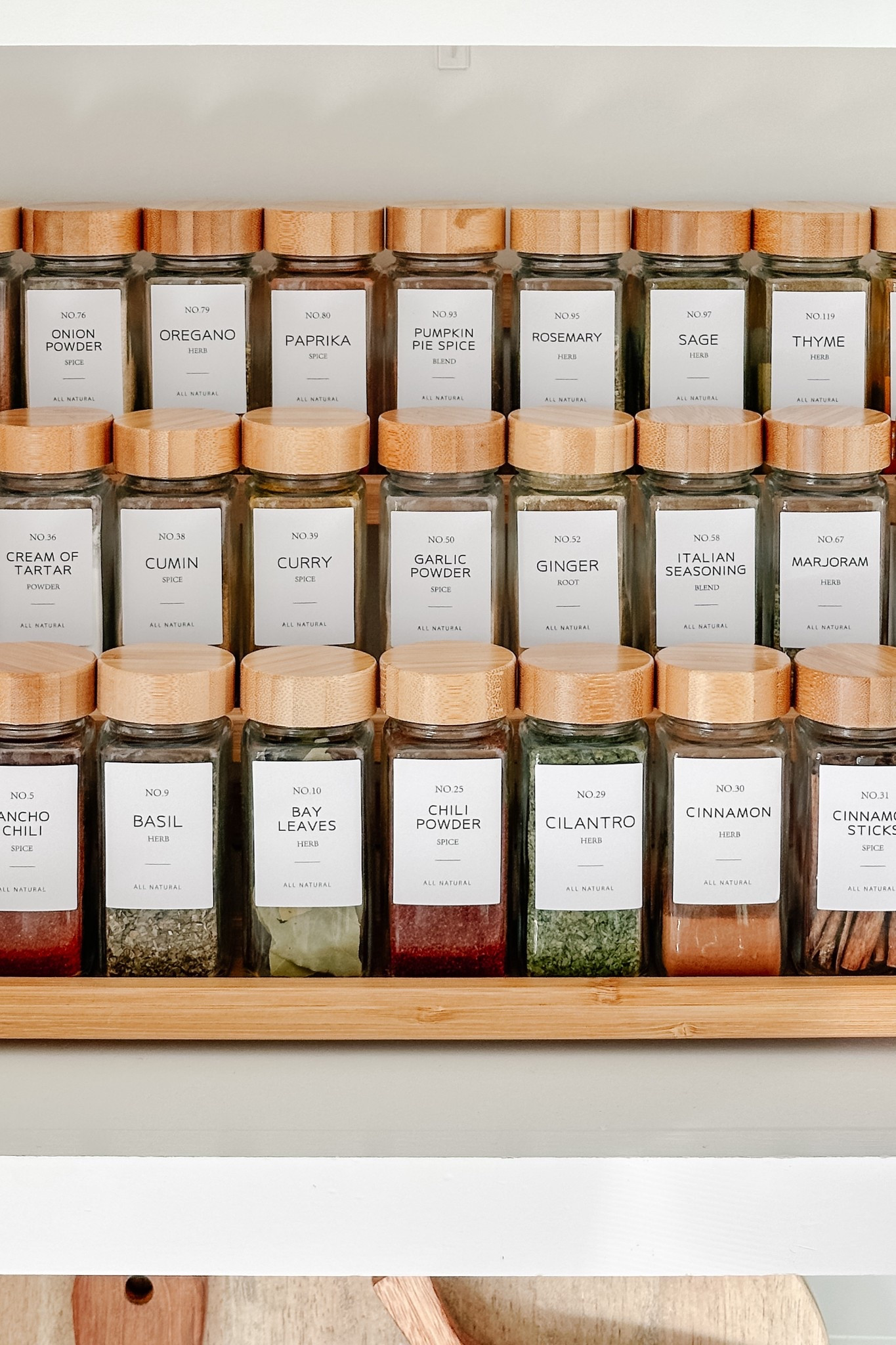 Spice jars with bamboo lids, wooden spice rack for cabinet organization 🫙

Also linking the expiration date labels I use on the back!

#LTKSeasonal #LTKSaleAlert #LTKHome