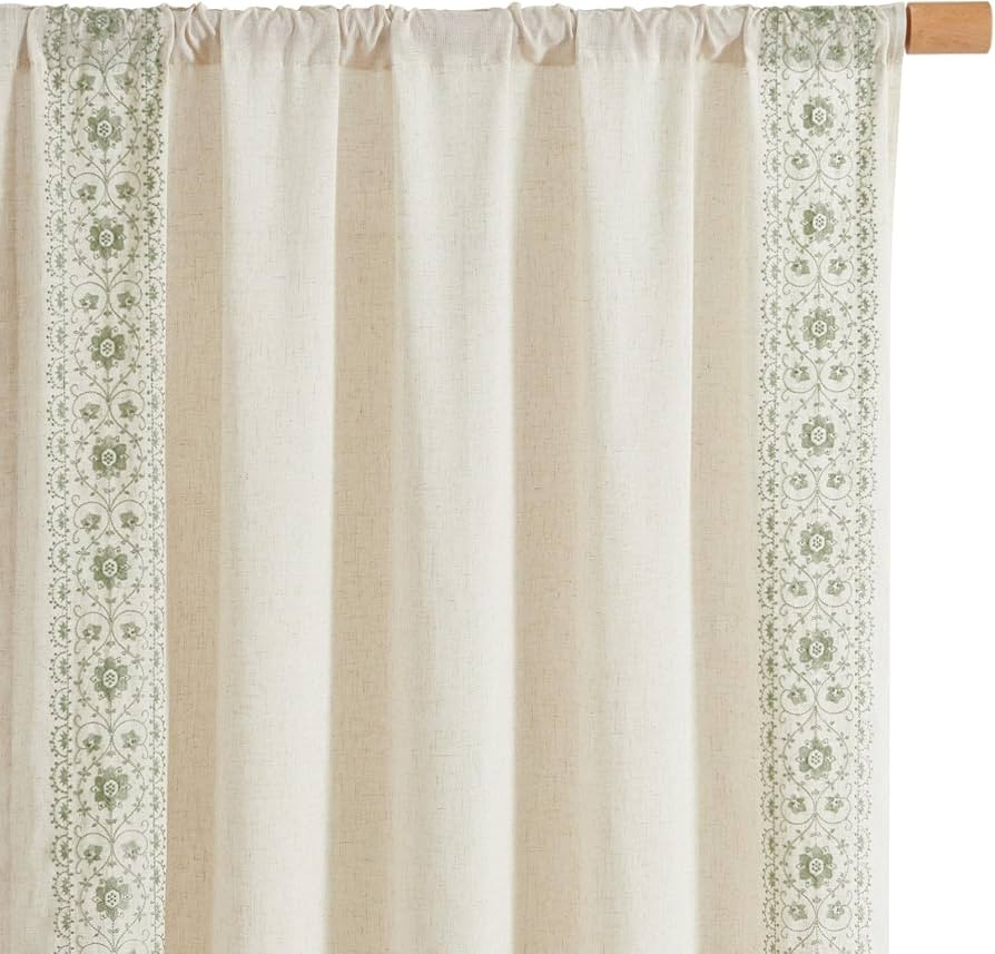 jinchan Linen Curtains for Bedroom Sage Green Vintage Floral Farmhouse Curtains 96 Inches Long Bo... | Amazon (US)