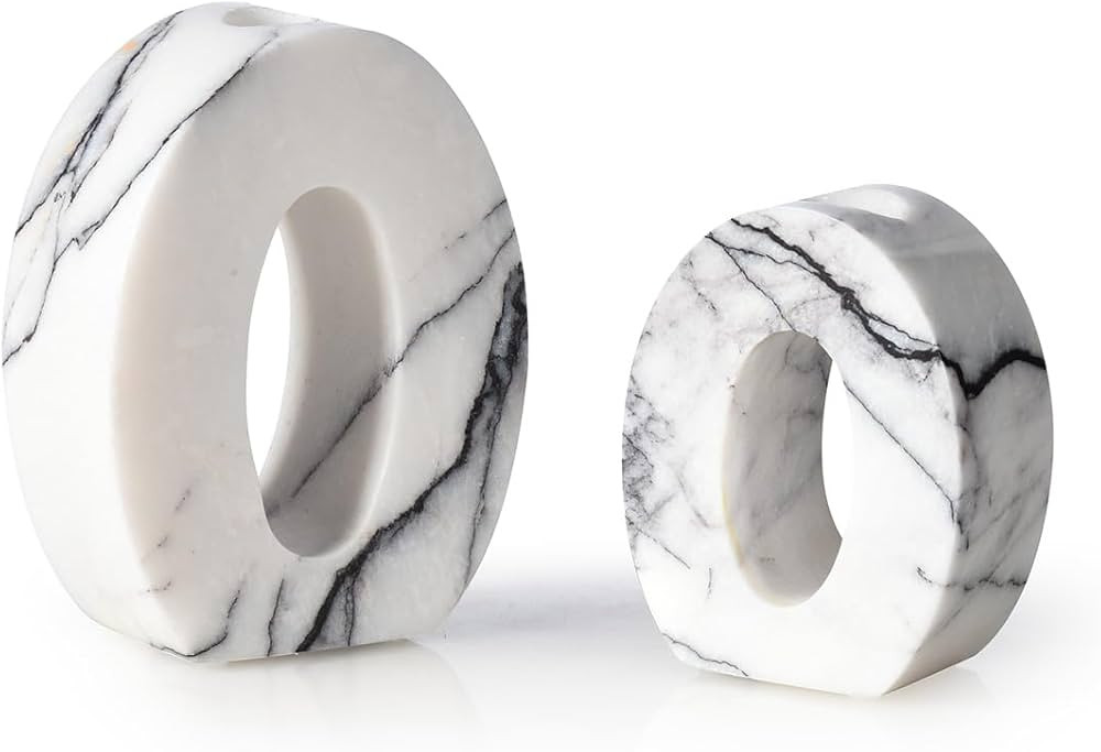 Natural Marble Candlestick Holder Set of 2, Panda White Limestone Candle Holders fit 0.75 Inch Ta... | Amazon (US)